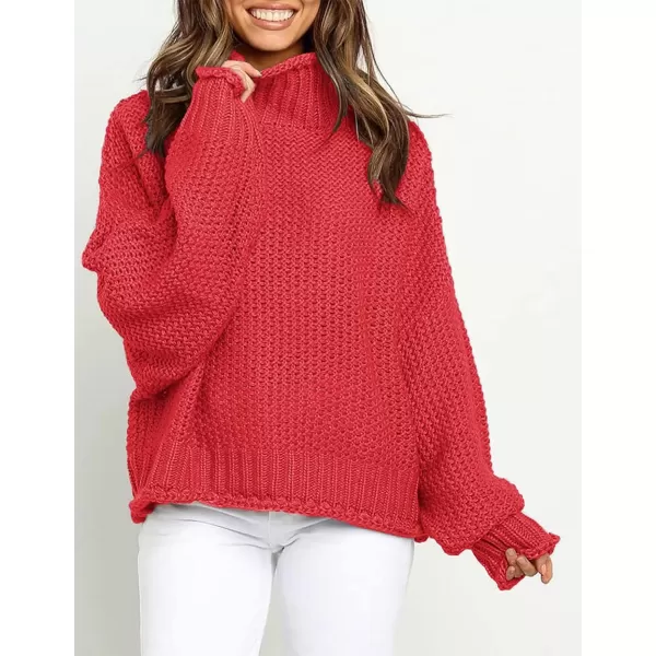 ZESICA Womens 2024 Turtleneck Batwing Sleeve Loose Oversized Chunky Knitted Pullover Sweater Jumper TopsWatermelon