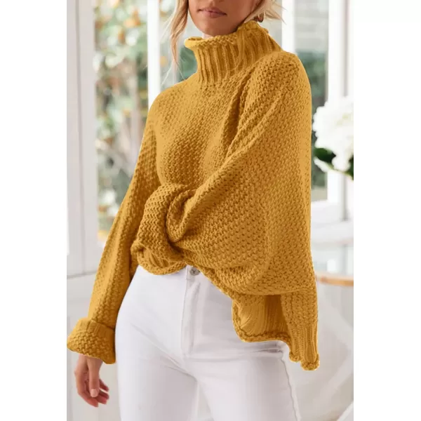 ZESICA Womens 2024 Turtleneck Batwing Sleeve Loose Oversized Chunky Knitted Pullover Sweater Jumper TopsYellow