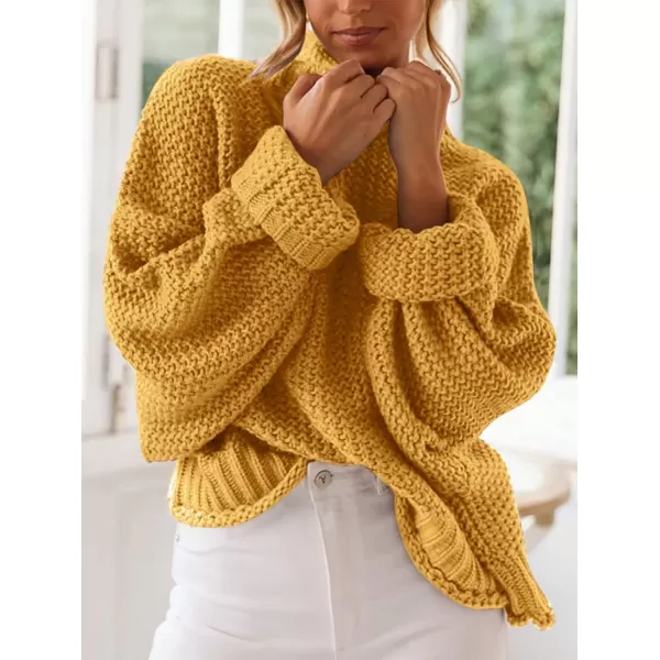 ZESICA Womens 2024 Turtleneck Batwing Sleeve Loose Oversized Chunky Knitted Pullover Sweater Jumper TopsYellow