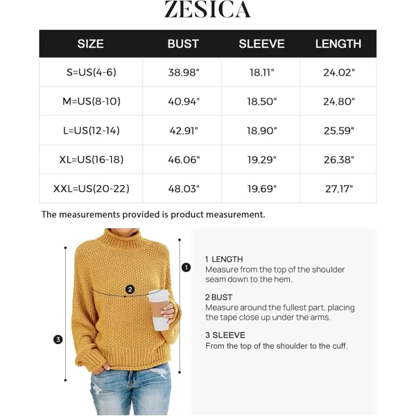 ZESICA Womens 2024 Turtleneck Batwing Sleeve Loose Oversized Chunky Knitted Pullover Sweater Jumper TopsYellow