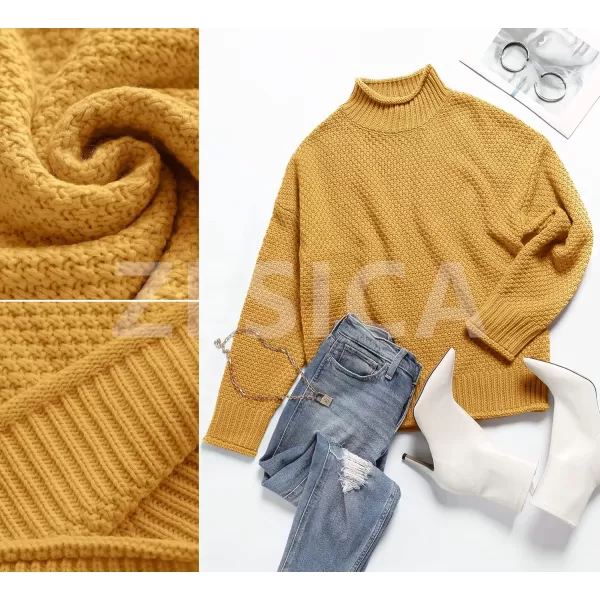 ZESICA Womens 2024 Turtleneck Batwing Sleeve Loose Oversized Chunky Knitted Pullover Sweater Jumper TopsYellow