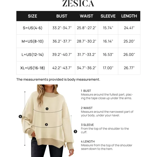 ZESICA Womens Winter Oversized Sweaters Long Sleeve Color Block Mock Neck Side Slit Comfy Loose Knitted Pullover TopsApricot