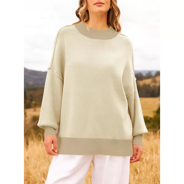 ZESICA Womens Winter Oversized Sweaters Long Sleeve Color Block Mock Neck Side Slit Comfy Loose Knitted Pullover TopsApricot