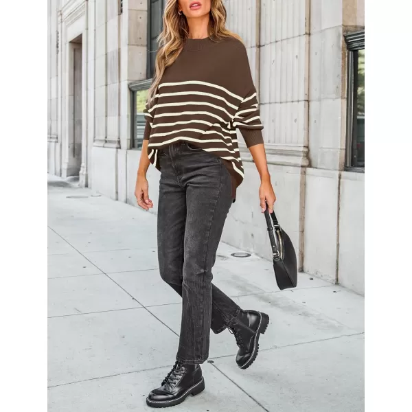 ZESICA Womens Winter Oversized Sweaters Long Sleeve Color Block Mock Neck Side Slit Comfy Loose Knitted Pullover TopsCoffee