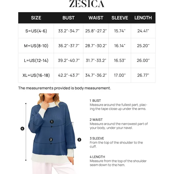 ZESICA Womens Winter Oversized Sweaters Long Sleeve Color Block Mock Neck Side Slit Comfy Loose Knitted Pullover TopsDark Blue