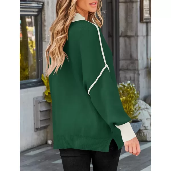 ZESICA Womens Winter Oversized Sweaters Long Sleeve Color Block Mock Neck Side Slit Comfy Loose Knitted Pullover TopsDark Green