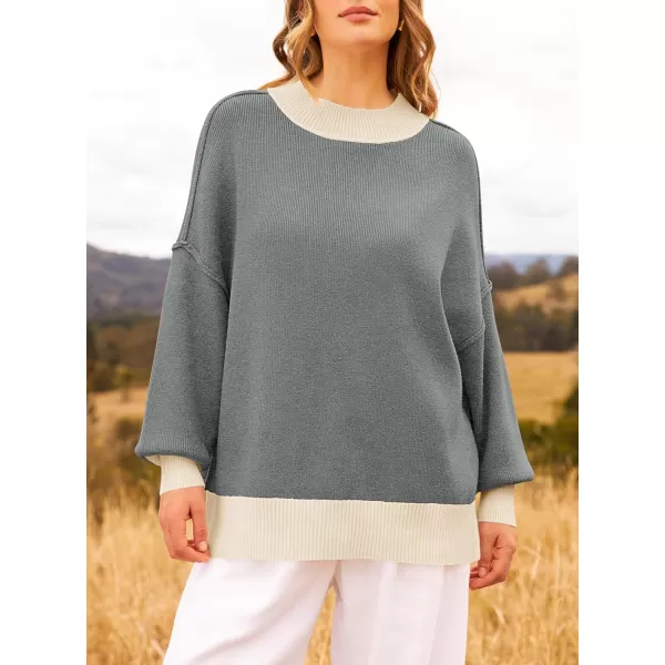 ZESICA Womens Winter Oversized Sweaters Long Sleeve Color Block Mock Neck Side Slit Comfy Loose Knitted Pullover TopsDark Grey