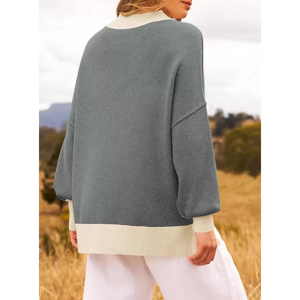 ZESICA Womens Winter Oversized Sweaters Long Sleeve Color Block Mock Neck Side Slit Comfy Loose Knitted Pullover TopsDark Grey