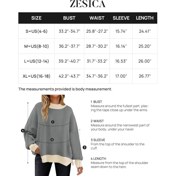 ZESICA Womens Winter Oversized Sweaters Long Sleeve Color Block Mock Neck Side Slit Comfy Loose Knitted Pullover TopsDark Grey