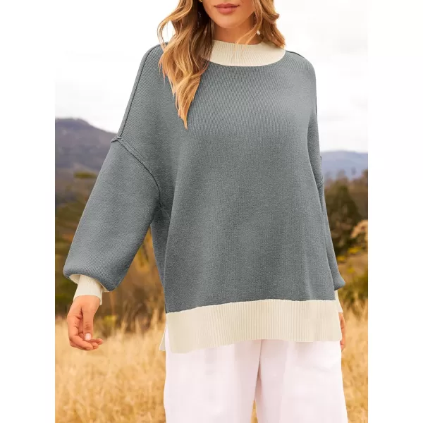 ZESICA Womens Winter Oversized Sweaters Long Sleeve Color Block Mock Neck Side Slit Comfy Loose Knitted Pullover TopsDark Grey