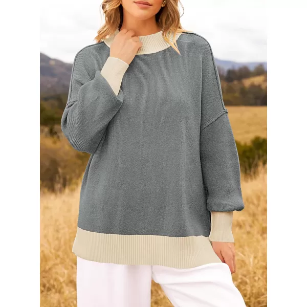 ZESICA Womens Winter Oversized Sweaters Long Sleeve Color Block Mock Neck Side Slit Comfy Loose Knitted Pullover TopsDark Grey