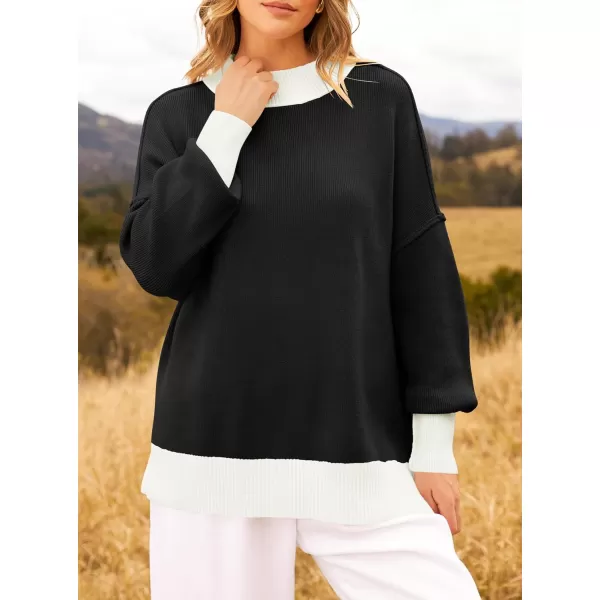 ZESICA Womens Winter Oversized Sweaters Long Sleeve Color Block Mock Neck Side Slit Comfy Loose Knitted Pullover TopsDim