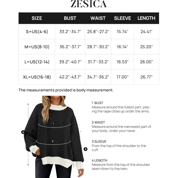 ZESICA Womens Winter Oversized Sweaters Long Sleeve Color Block Mock Neck Side Slit Comfy Loose Knitted Pullover TopsDim
