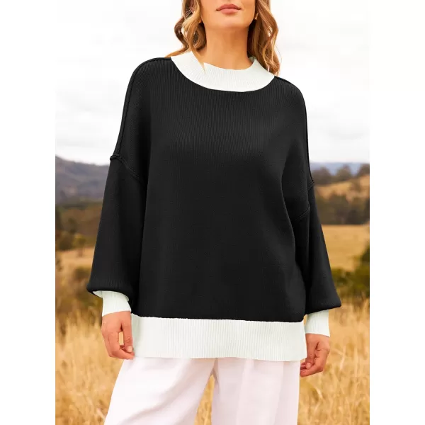 ZESICA Womens Winter Oversized Sweaters Long Sleeve Color Block Mock Neck Side Slit Comfy Loose Knitted Pullover TopsDim