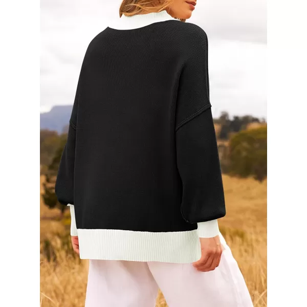 ZESICA Womens Winter Oversized Sweaters Long Sleeve Color Block Mock Neck Side Slit Comfy Loose Knitted Pullover TopsDim