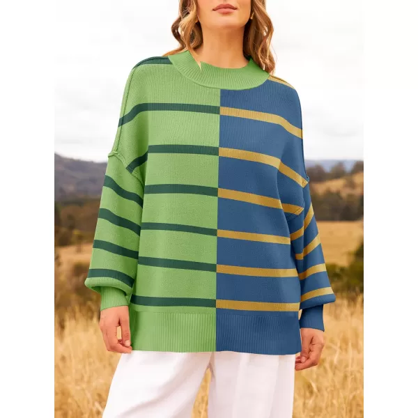 ZESICA Womens Winter Oversized Sweaters Long Sleeve Color Block Mock Neck Side Slit Comfy Loose Knitted Pullover TopsGrass Green