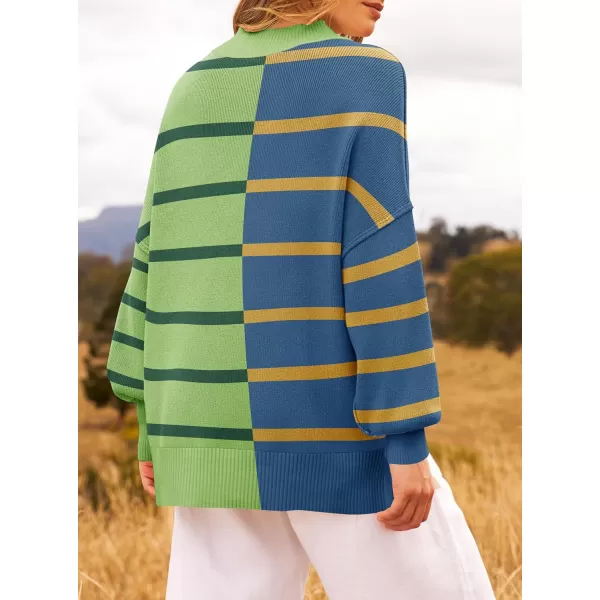 ZESICA Womens Winter Oversized Sweaters Long Sleeve Color Block Mock Neck Side Slit Comfy Loose Knitted Pullover TopsGrass Green