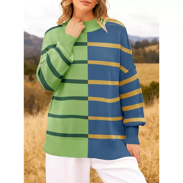 ZESICA Womens Winter Oversized Sweaters Long Sleeve Color Block Mock Neck Side Slit Comfy Loose Knitted Pullover TopsGrass Green