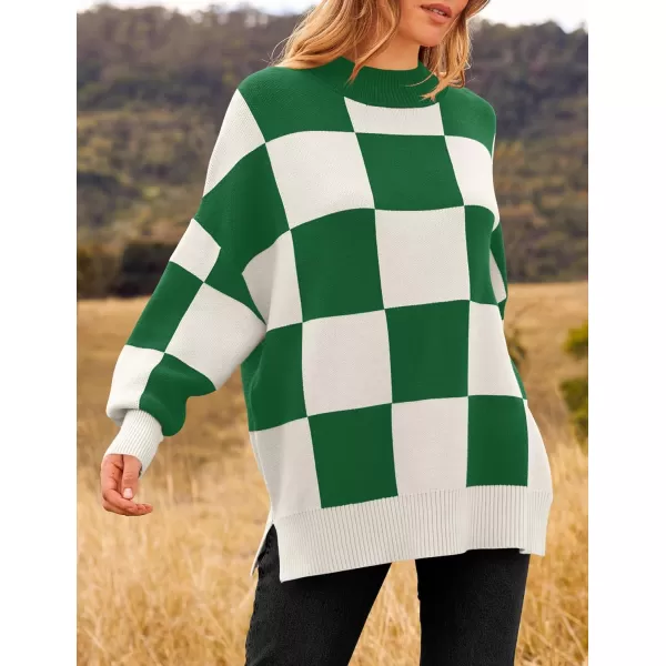 ZESICA Womens Winter Oversized Sweaters Long Sleeve Color Block Mock Neck Side Slit Comfy Loose Knitted Pullover TopsGreen