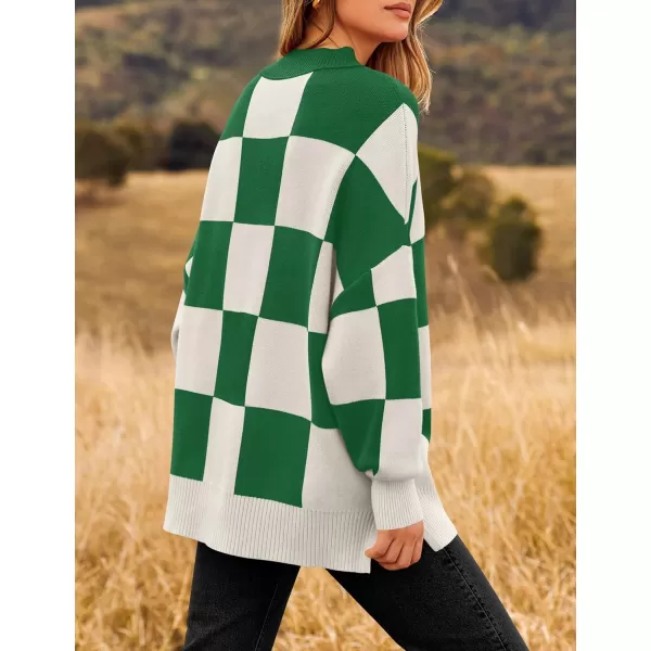 ZESICA Womens Winter Oversized Sweaters Long Sleeve Color Block Mock Neck Side Slit Comfy Loose Knitted Pullover TopsGreen