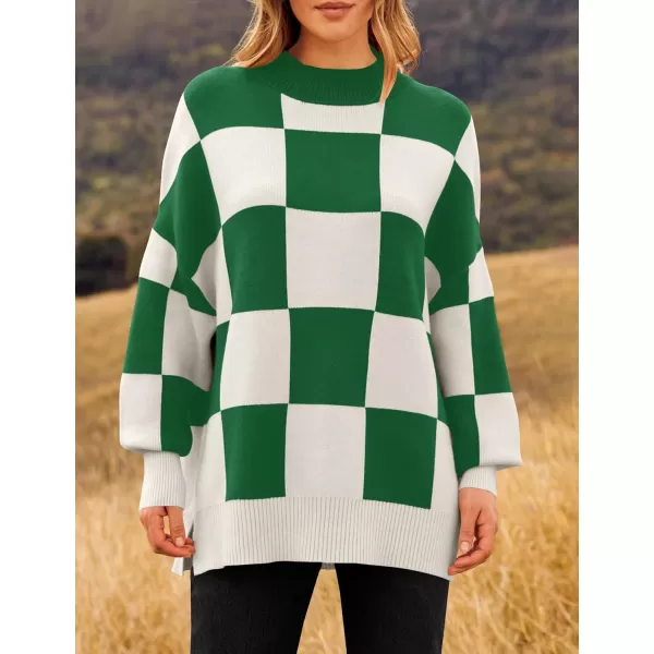ZESICA Womens Winter Oversized Sweaters Long Sleeve Color Block Mock Neck Side Slit Comfy Loose Knitted Pullover TopsGreen