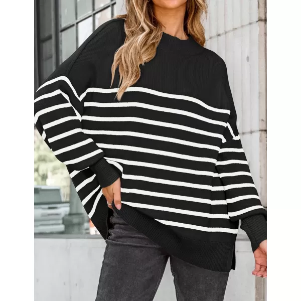 ZESICA Womens Winter Oversized Sweaters Long Sleeve Color Block Mock Neck Side Slit Comfy Loose Knitted Pullover TopsInk