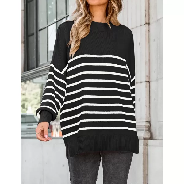 ZESICA Womens Winter Oversized Sweaters Long Sleeve Color Block Mock Neck Side Slit Comfy Loose Knitted Pullover TopsInk