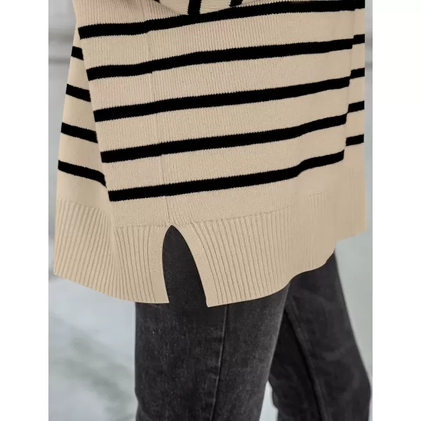 ZESICA Womens Winter Oversized Sweaters Long Sleeve Color Block Mock Neck Side Slit Comfy Loose Knitted Pullover TopsKhaki