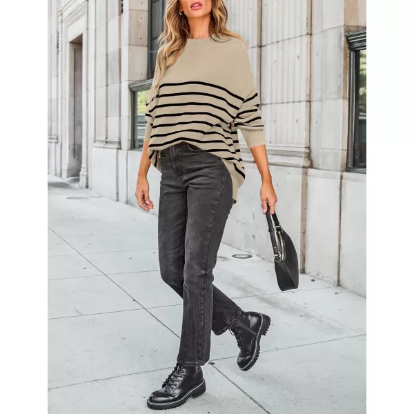 ZESICA Womens Winter Oversized Sweaters Long Sleeve Color Block Mock Neck Side Slit Comfy Loose Knitted Pullover TopsKhaki