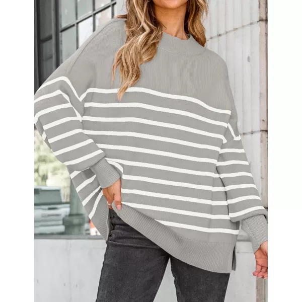ZESICA Womens Winter Oversized Sweaters Long Sleeve Color Block Mock Neck Side Slit Comfy Loose Knitted Pullover TopsLight Grey