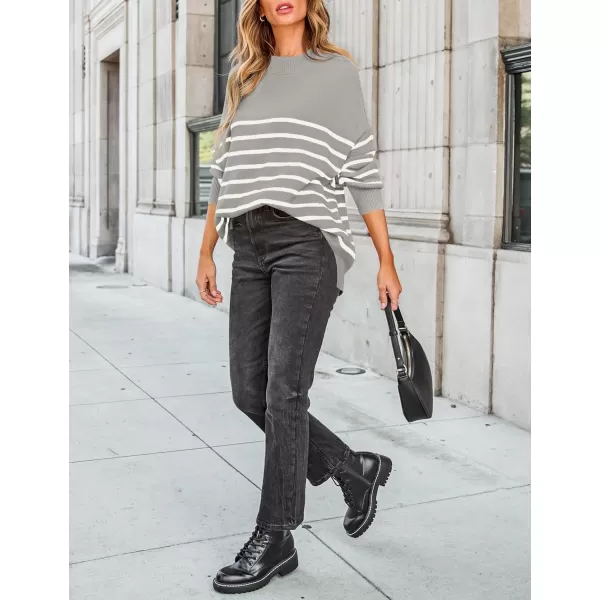 ZESICA Womens Winter Oversized Sweaters Long Sleeve Color Block Mock Neck Side Slit Comfy Loose Knitted Pullover TopsLight Grey