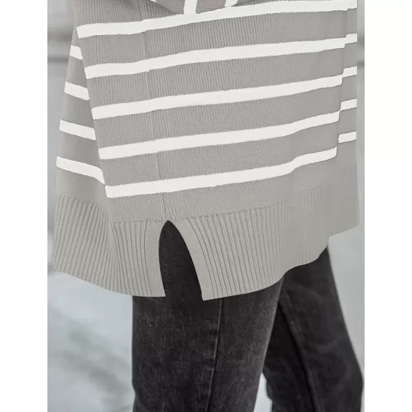 ZESICA Womens Winter Oversized Sweaters Long Sleeve Color Block Mock Neck Side Slit Comfy Loose Knitted Pullover TopsLight Grey