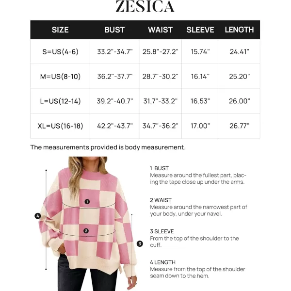 ZESICA Womens Winter Oversized Sweaters Long Sleeve Color Block Mock Neck Side Slit Comfy Loose Knitted Pullover TopsPink