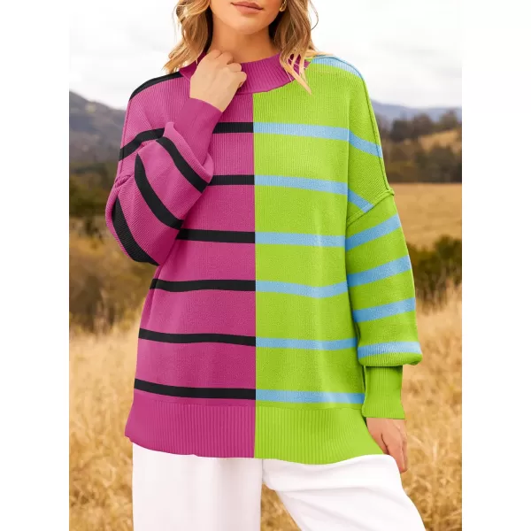 ZESICA Womens Winter Oversized Sweaters Long Sleeve Color Block Mock Neck Side Slit Comfy Loose Knitted Pullover TopsRose