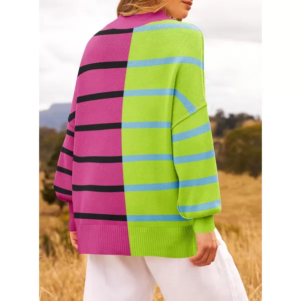 ZESICA Womens Winter Oversized Sweaters Long Sleeve Color Block Mock Neck Side Slit Comfy Loose Knitted Pullover TopsRose
