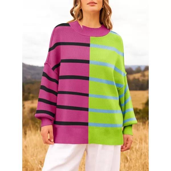 ZESICA Womens Winter Oversized Sweaters Long Sleeve Color Block Mock Neck Side Slit Comfy Loose Knitted Pullover TopsRose