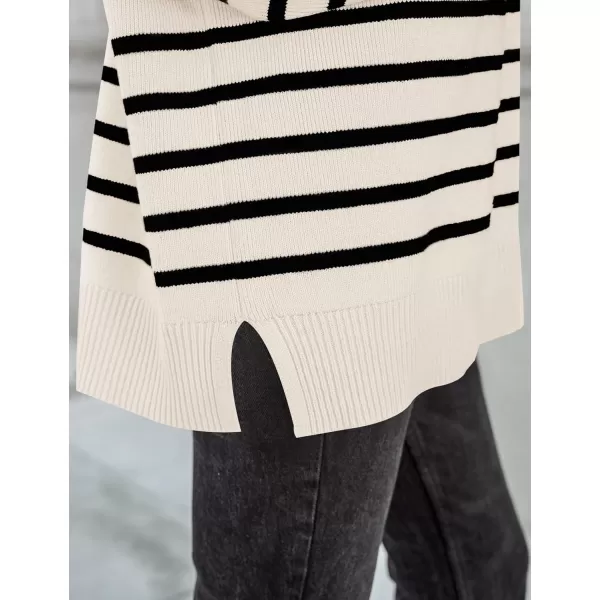ZESICA Womens Winter Oversized Sweaters Long Sleeve Color Block Mock Neck Side Slit Comfy Loose Knitted Pullover TopsWhite
