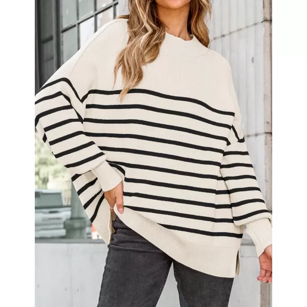 ZESICA Womens Winter Oversized Sweaters Long Sleeve Color Block Mock Neck Side Slit Comfy Loose Knitted Pullover TopsWhite