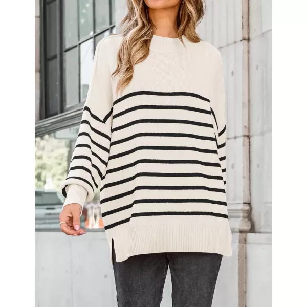 ZESICA Womens Winter Oversized Sweaters Long Sleeve Color Block Mock Neck Side Slit Comfy Loose Knitted Pullover TopsWhite