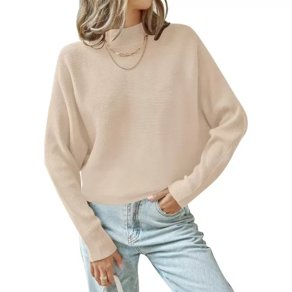 ZESICA Womens 2024 Fall Turtleneck Batwing Long Sleeve Ribbed Knit Casual Soft Pullover Sweater Jumper TopApricot