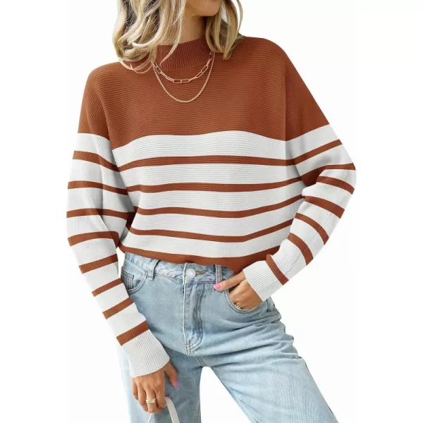 ZESICA Womens 2024 Fall Turtleneck Batwing Long Sleeve Ribbed Knit Casual Soft Pullover Sweater Jumper TopBrown