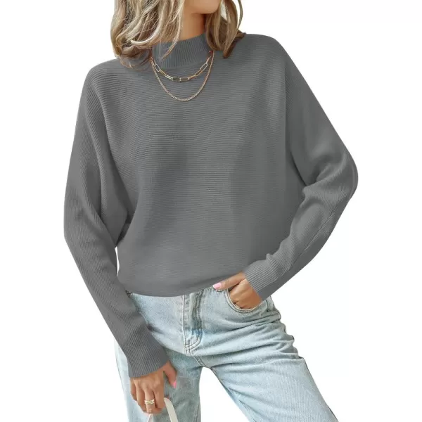 ZESICA Womens 2024 Fall Turtleneck Batwing Long Sleeve Ribbed Knit Casual Soft Pullover Sweater Jumper TopDarkgrey
