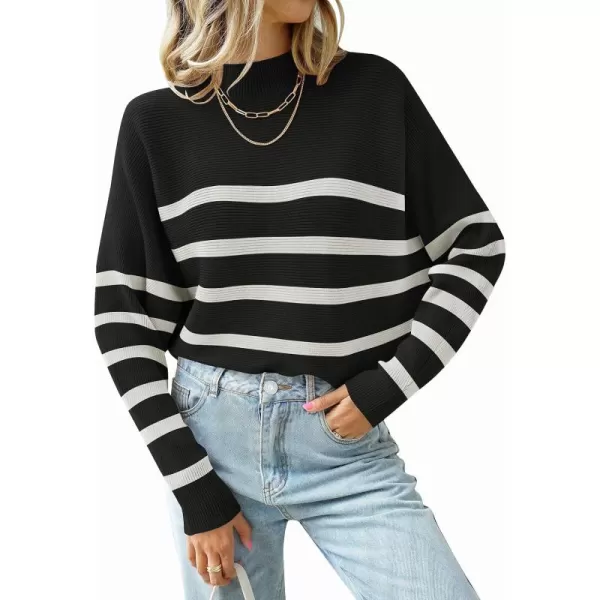 ZESICA Womens 2024 Fall Turtleneck Batwing Long Sleeve Ribbed Knit Casual Soft Pullover Sweater Jumper TopDim