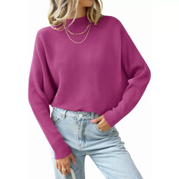 ZESICA Womens 2024 Fall Turtleneck Batwing Long Sleeve Ribbed Knit Casual Soft Pullover Sweater Jumper TopEggplant