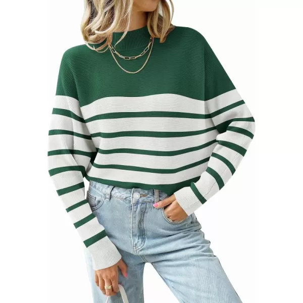 ZESICA Womens 2024 Fall Turtleneck Batwing Long Sleeve Ribbed Knit Casual Soft Pullover Sweater Jumper TopEmerald