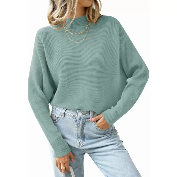 ZESICA Womens 2024 Fall Turtleneck Batwing Long Sleeve Ribbed Knit Casual Soft Pullover Sweater Jumper TopLake
