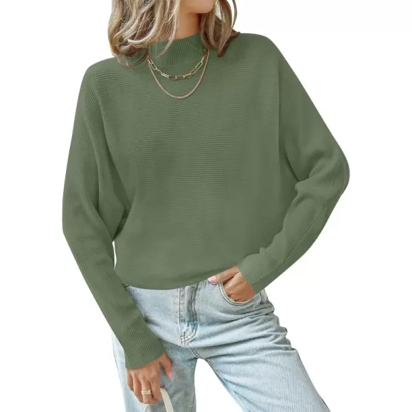 ZESICA Womens 2024 Fall Turtleneck Batwing Long Sleeve Ribbed Knit Casual Soft Pullover Sweater Jumper TopOlive