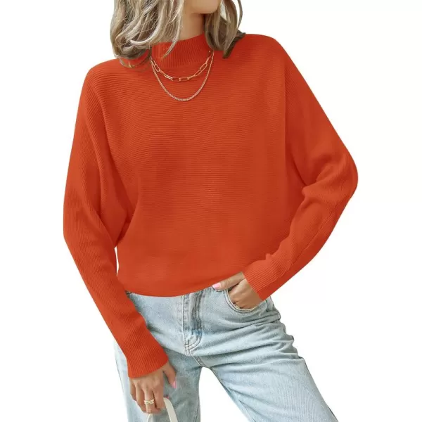 ZESICA Womens 2024 Fall Turtleneck Batwing Long Sleeve Ribbed Knit Casual Soft Pullover Sweater Jumper TopOrange