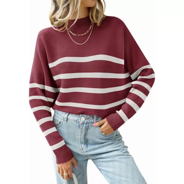 ZESICA Womens 2024 Fall Turtleneck Batwing Long Sleeve Ribbed Knit Casual Soft Pullover Sweater Jumper TopPlum