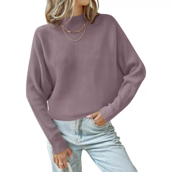 ZESICA Womens 2024 Fall Turtleneck Batwing Long Sleeve Ribbed Knit Casual Soft Pullover Sweater Jumper TopPurple